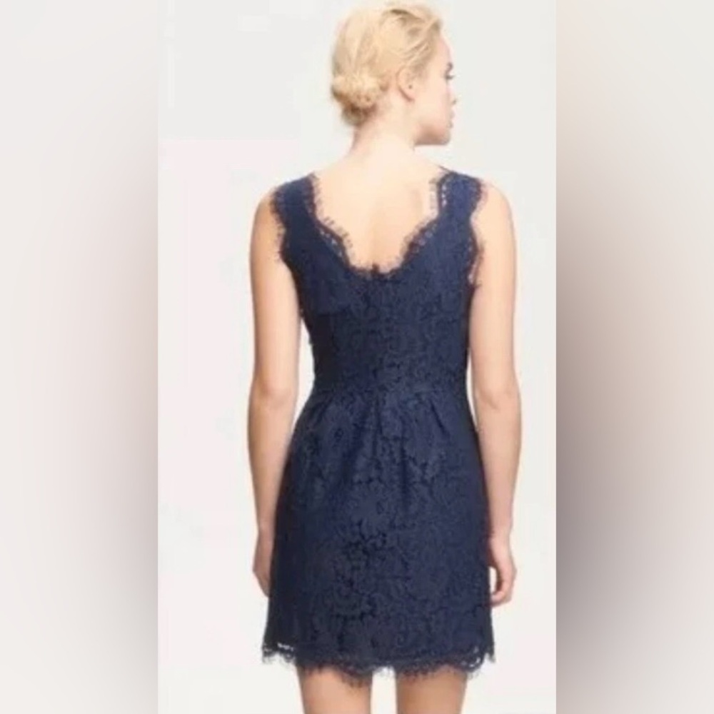 Joie Cowl Neck Mini Dress Sleeveless Lace Accents Side Zip Blue Size M - Picture 3 of 11